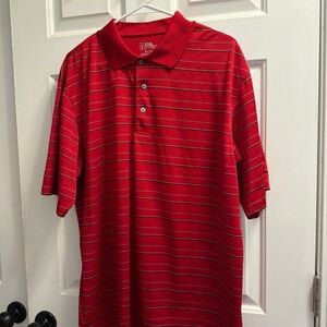 PGA Tour Red Polo with White Stripes